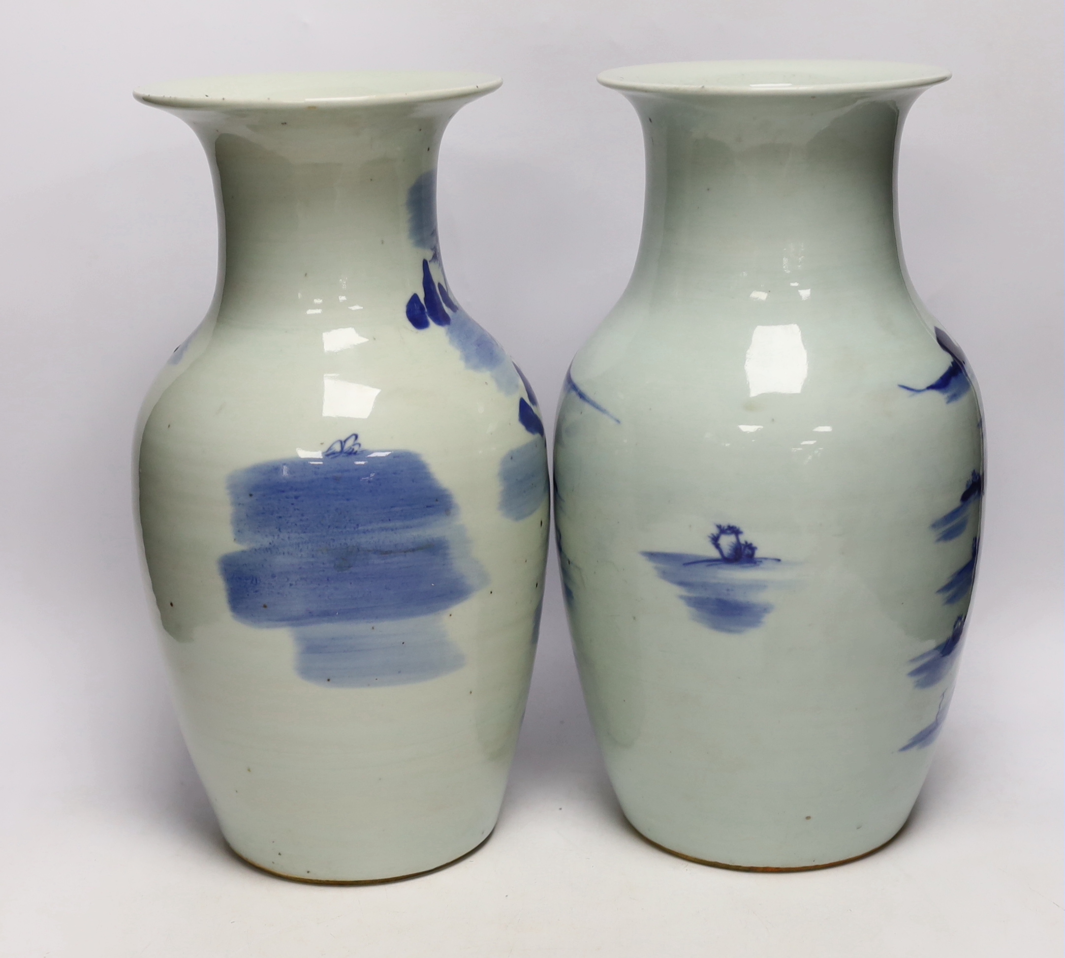 Two 19th century Chinese blue and white vases, 34cm high